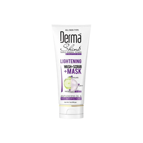 Derma Shine 3 in 1 Lightening Wash, Scrub & Mask 200g – Bright & Clear Skin